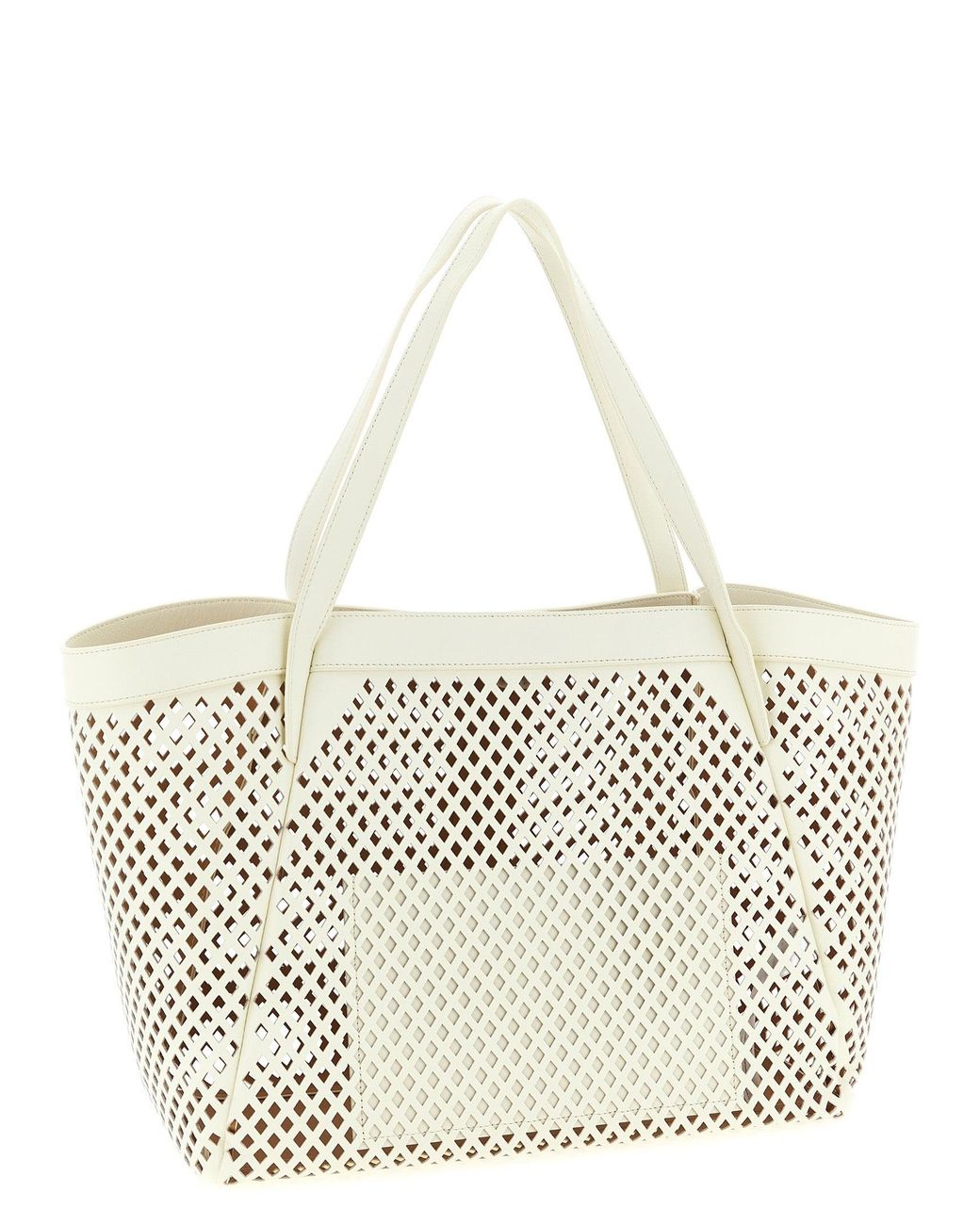 Twinset White Openwork Leather Shopping Bag