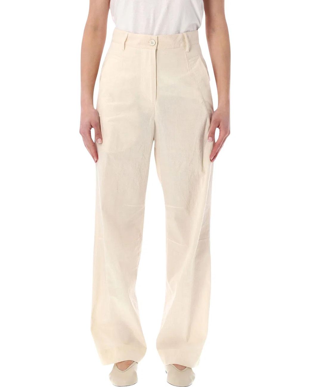 Dries Van Noten Natural High-Waist Cotton Trousers