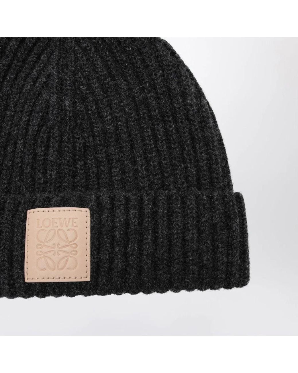 Loewe Black Ribbed Cashmere Beanie for men