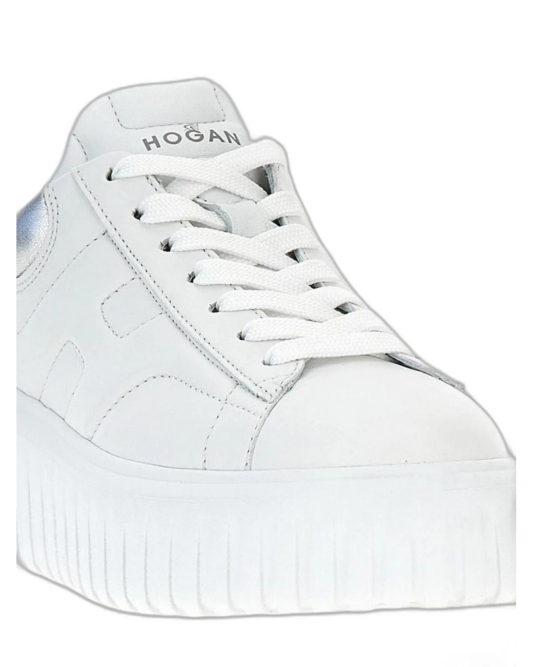Hogan White Optical-Tone Nappa Leather Metallic Flat Shoes