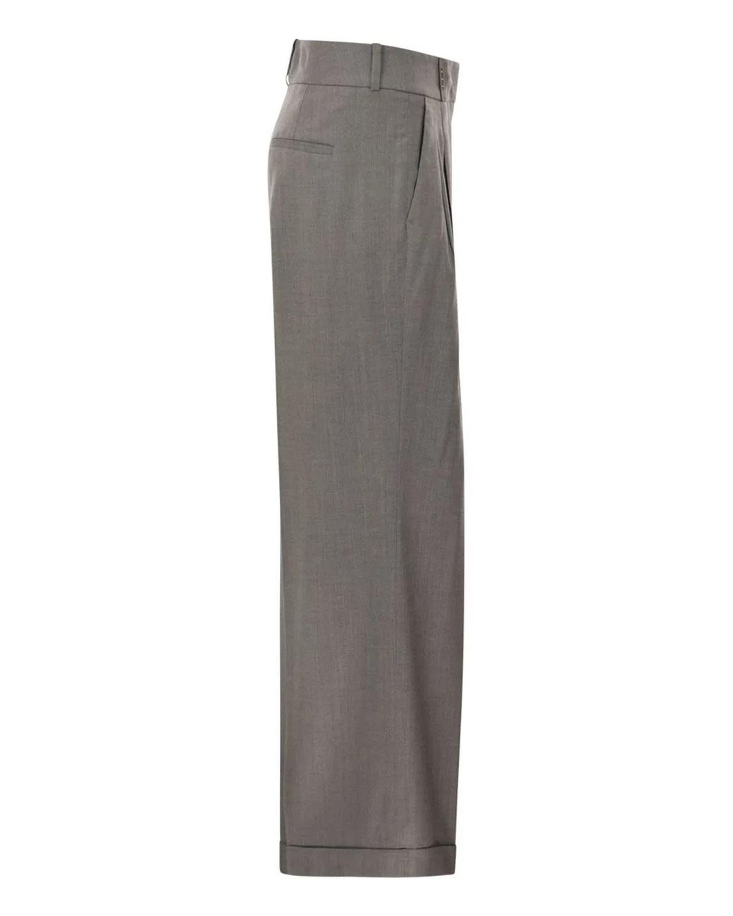 Peserico Gray Tailored Virgin Wool Stretch Trousers With Front Pleats