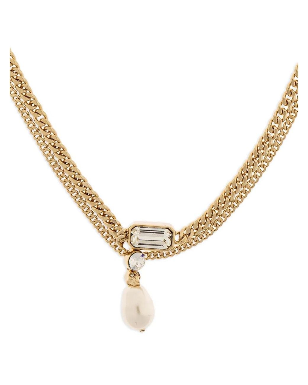McQueen Metallic Tone Chain Drop Pendant Necklace