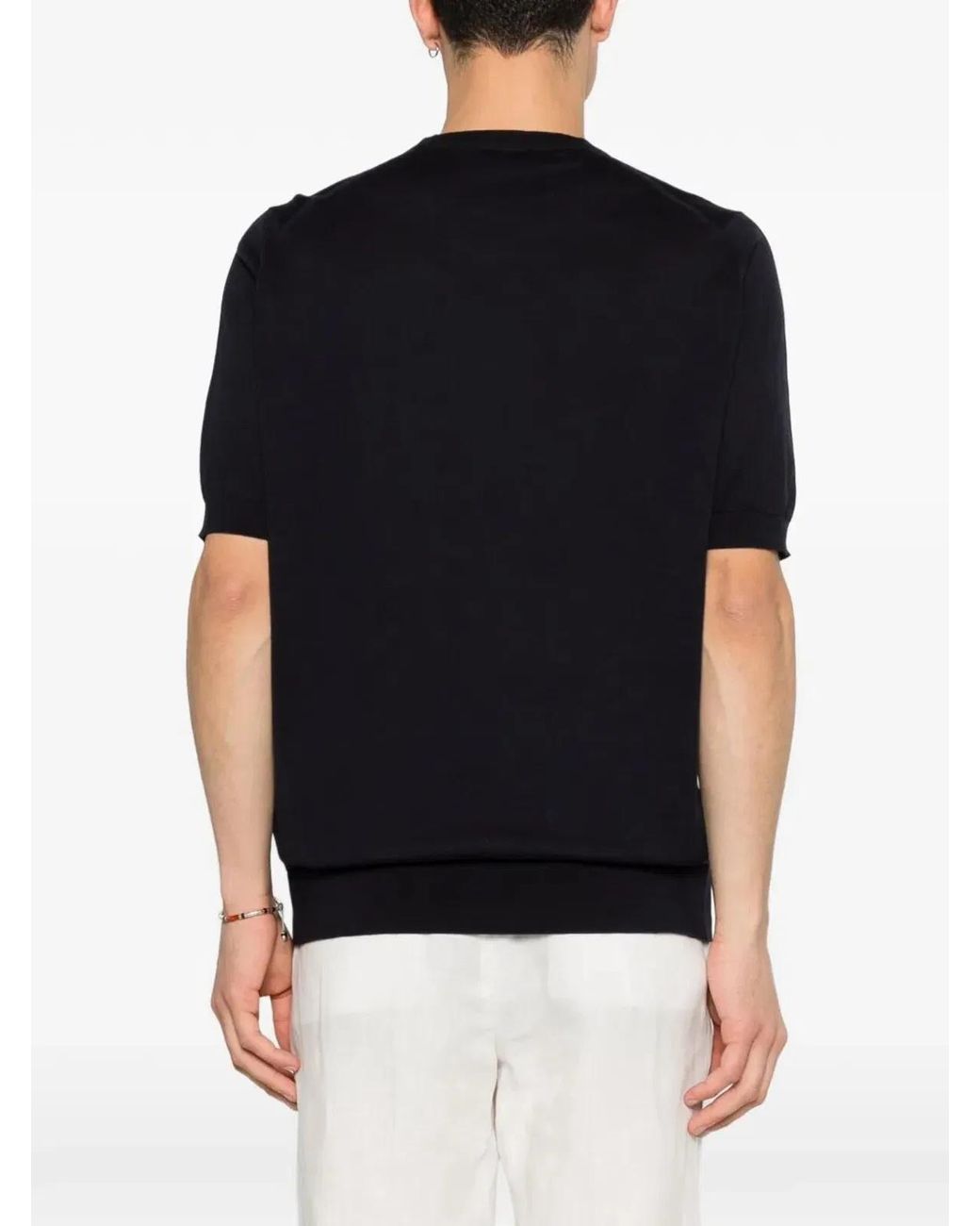 John Smedley Black "Kempton" Crewneck Short Sleeves T-Shirt for men