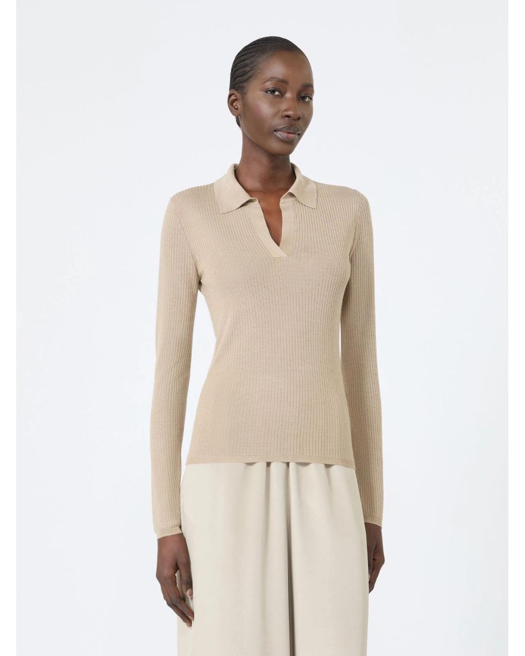 Max Mara Natural Gergo Cashmere And Silk Polo Shirt