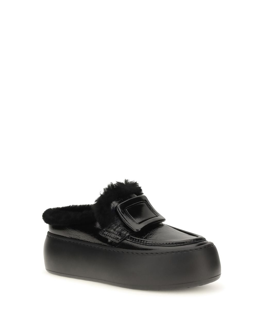 Roger Vivier Black Viv' Up Shearling Mules