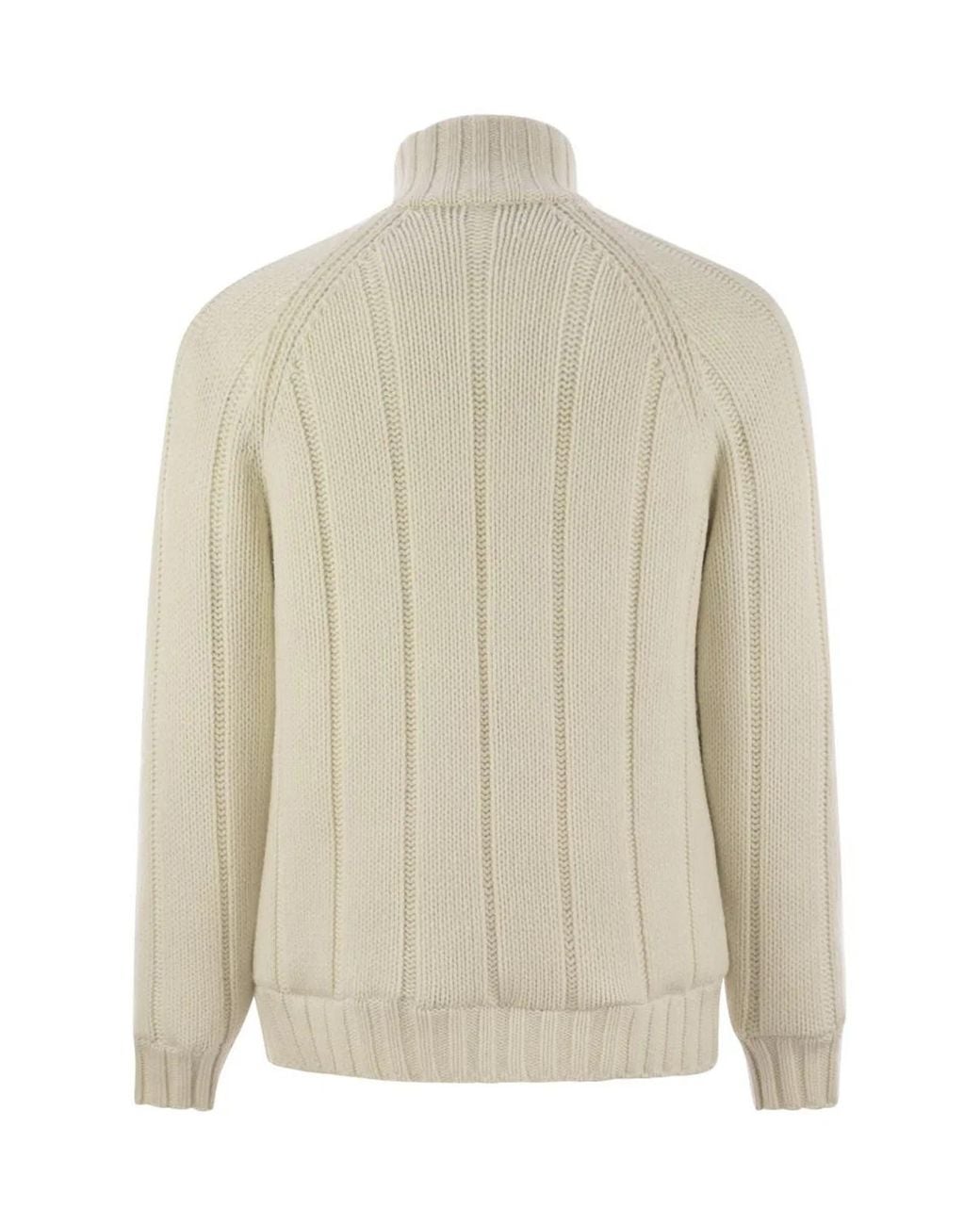 Brunello Cucinelli Natural Cashmere Knit Down Jacket With Zip for men