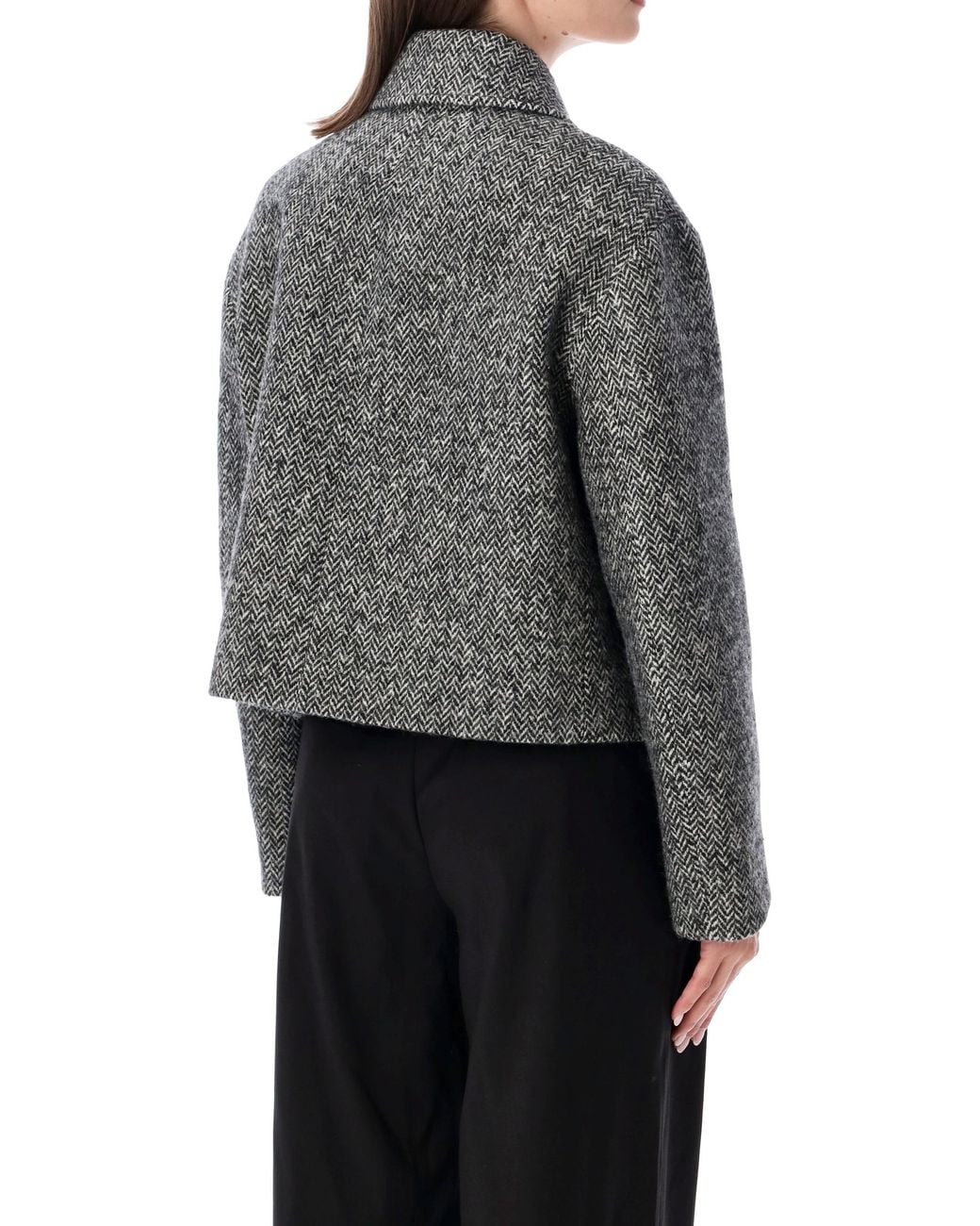 Valentino Gray Urban Wool Chevron Peacoat