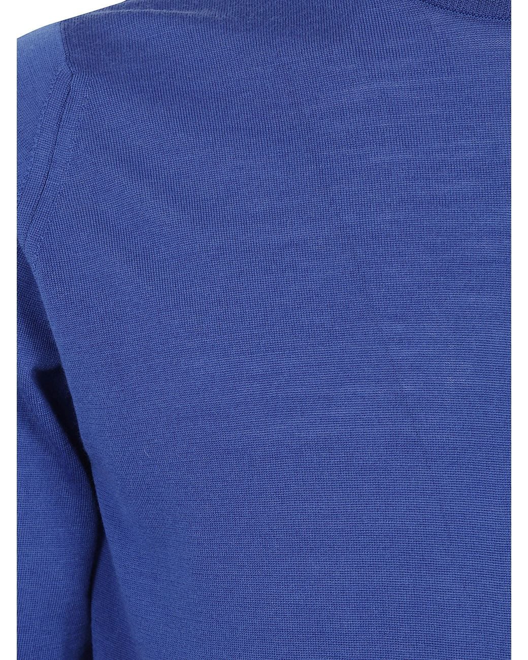 John Smedley Blue "Lundy" Crewneck Long Sleeves Pullover for men