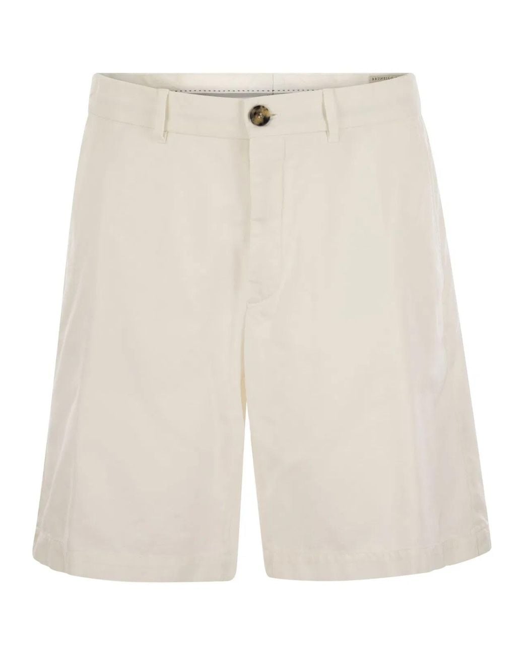 Brunello Cucinelli White Cotton Gabardine Bermuda Shorts for men
