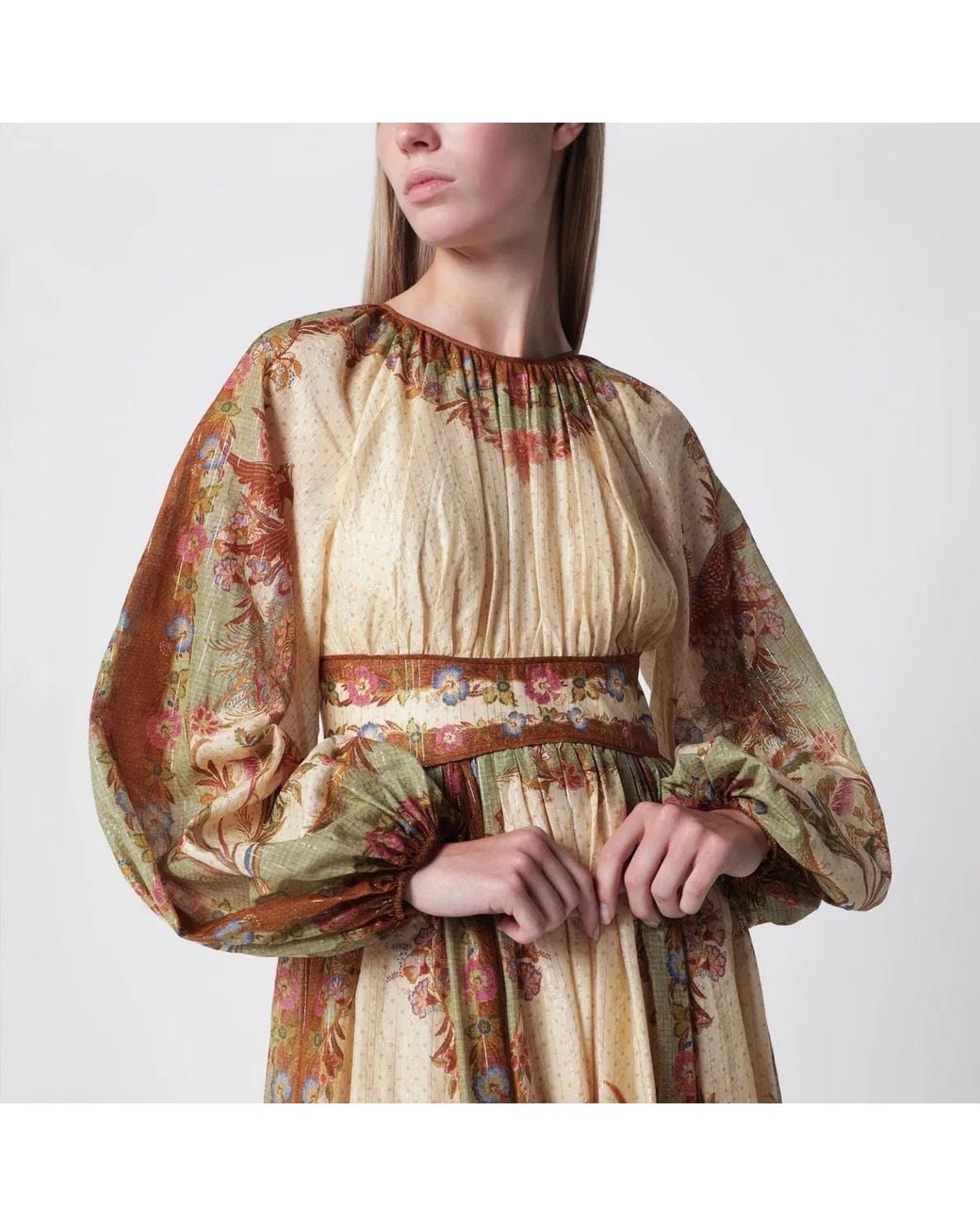 Zimmermann Brown Cream Cotton And Silk Indra Maxi Dress