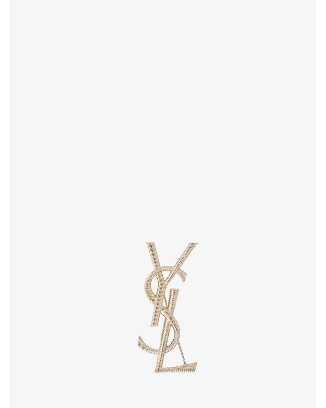 Saint Laurent White Cassandre Cord Texture Metal Brooch