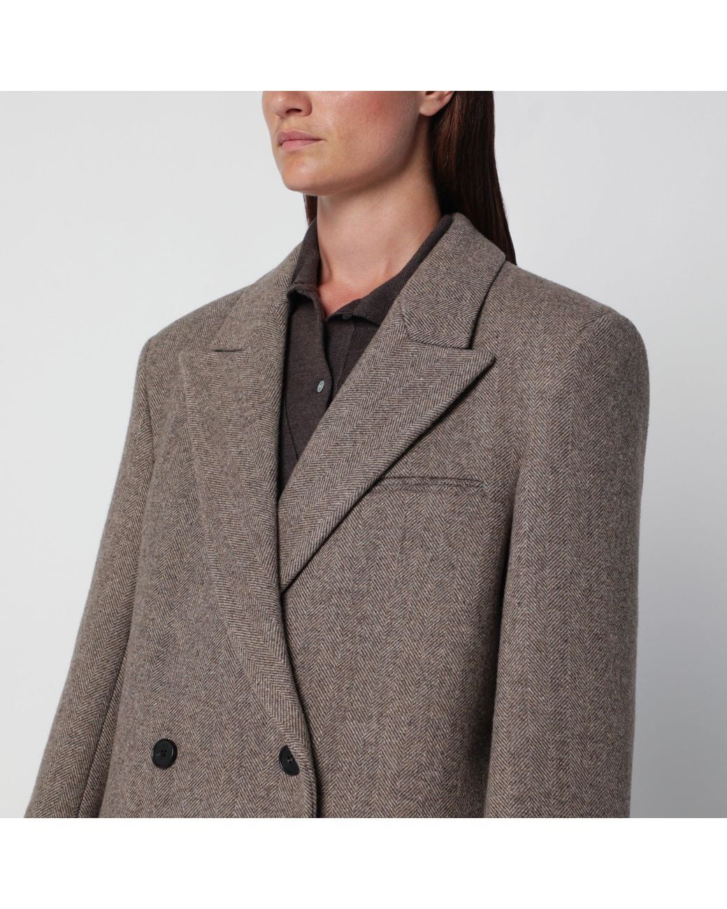 Source Unknown Gray Reyna Double-Breasted Herringbone Coat