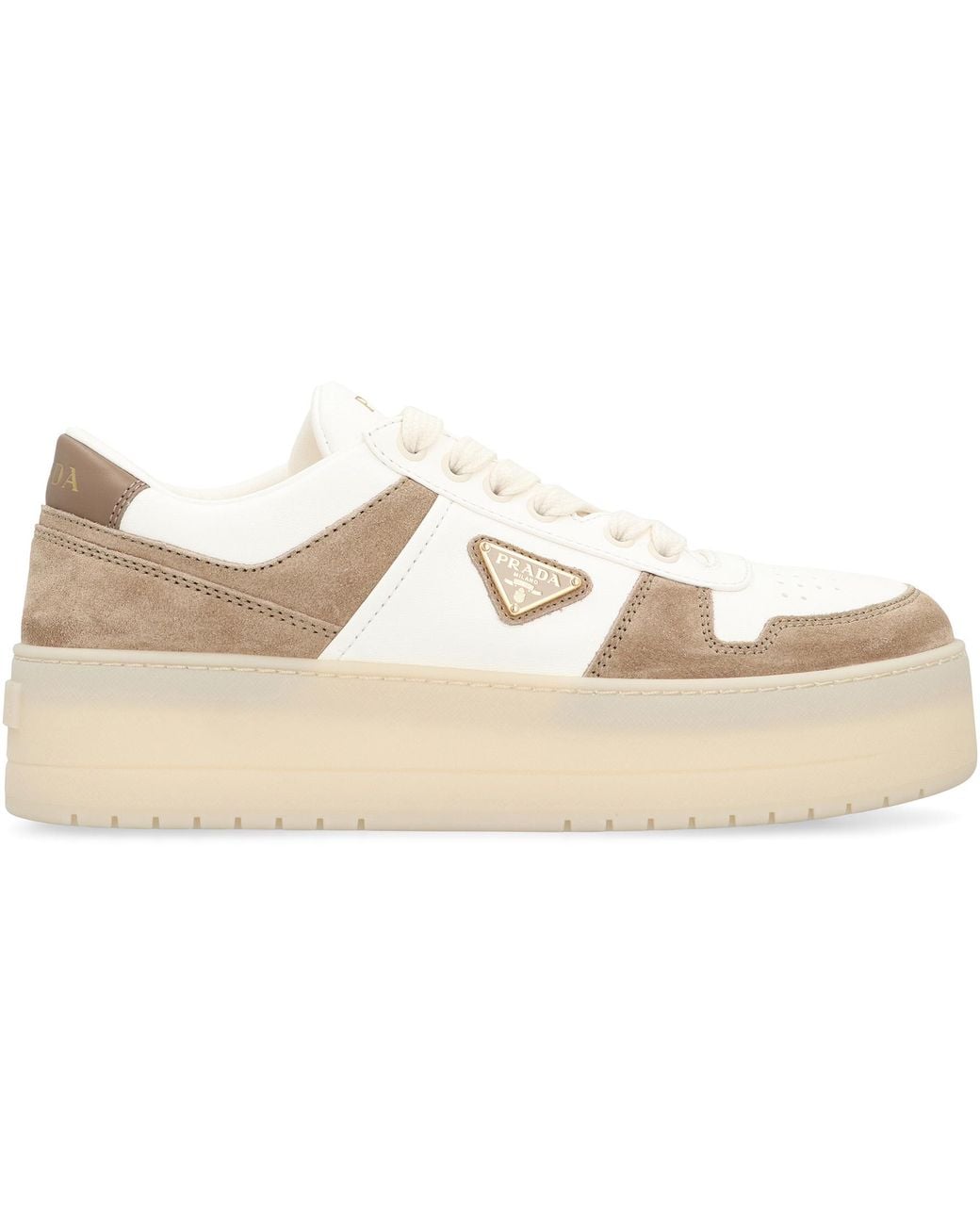 Prada Multicolor Two-Tone Leather And Suede Downtown Bold Sneakers
