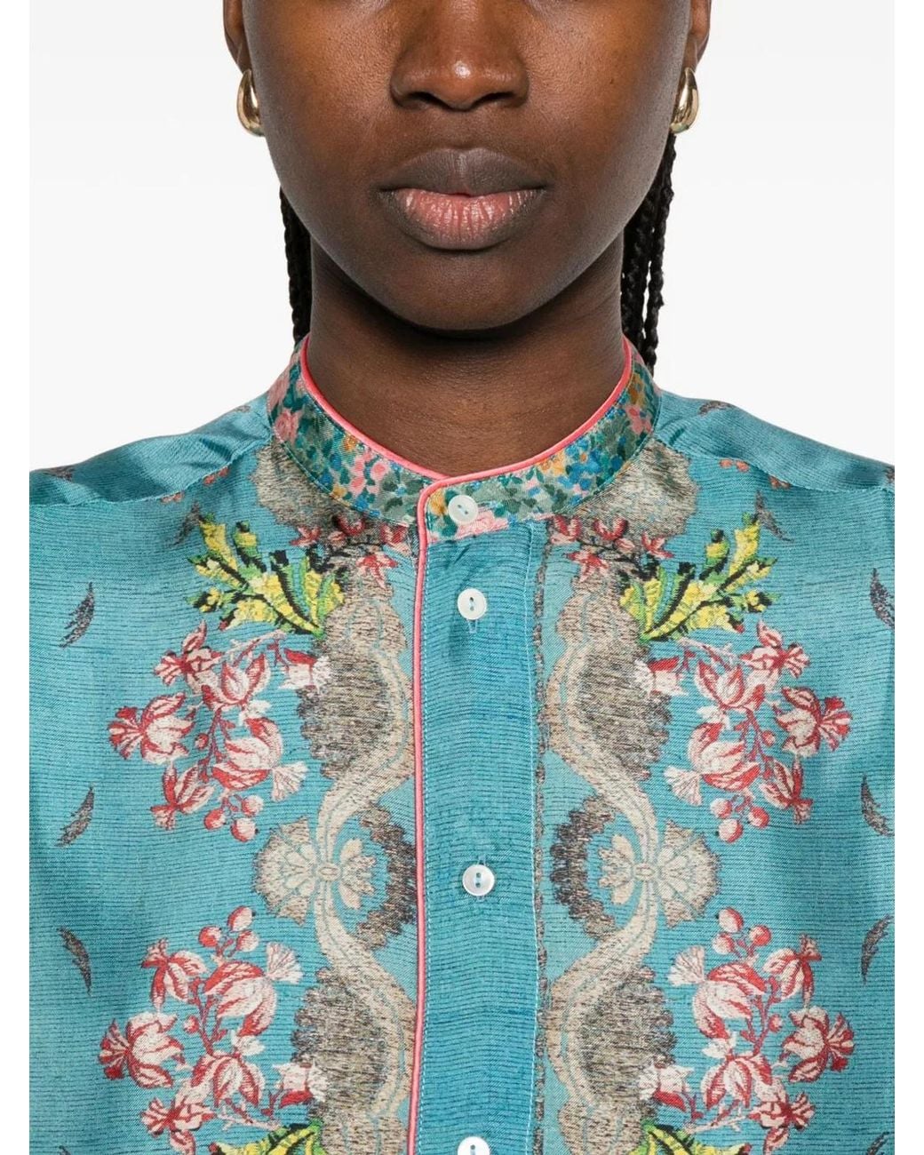 Pierre Louis Mascia Blue Printed Silk Shirt