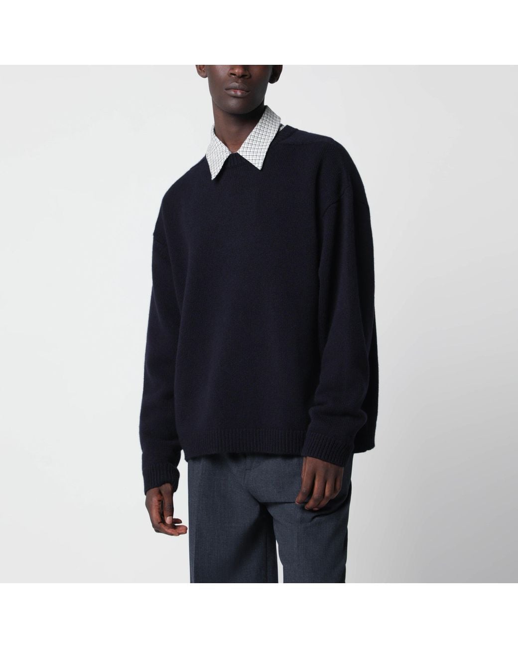 Studio Nicholson Blue Hemyl Dark Lambswool Sweater for men
