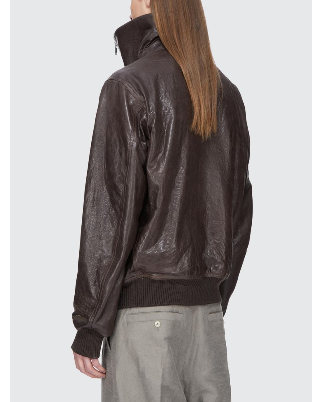 Rick Owens Brown Dracuflight Grease Leather Bomber for men