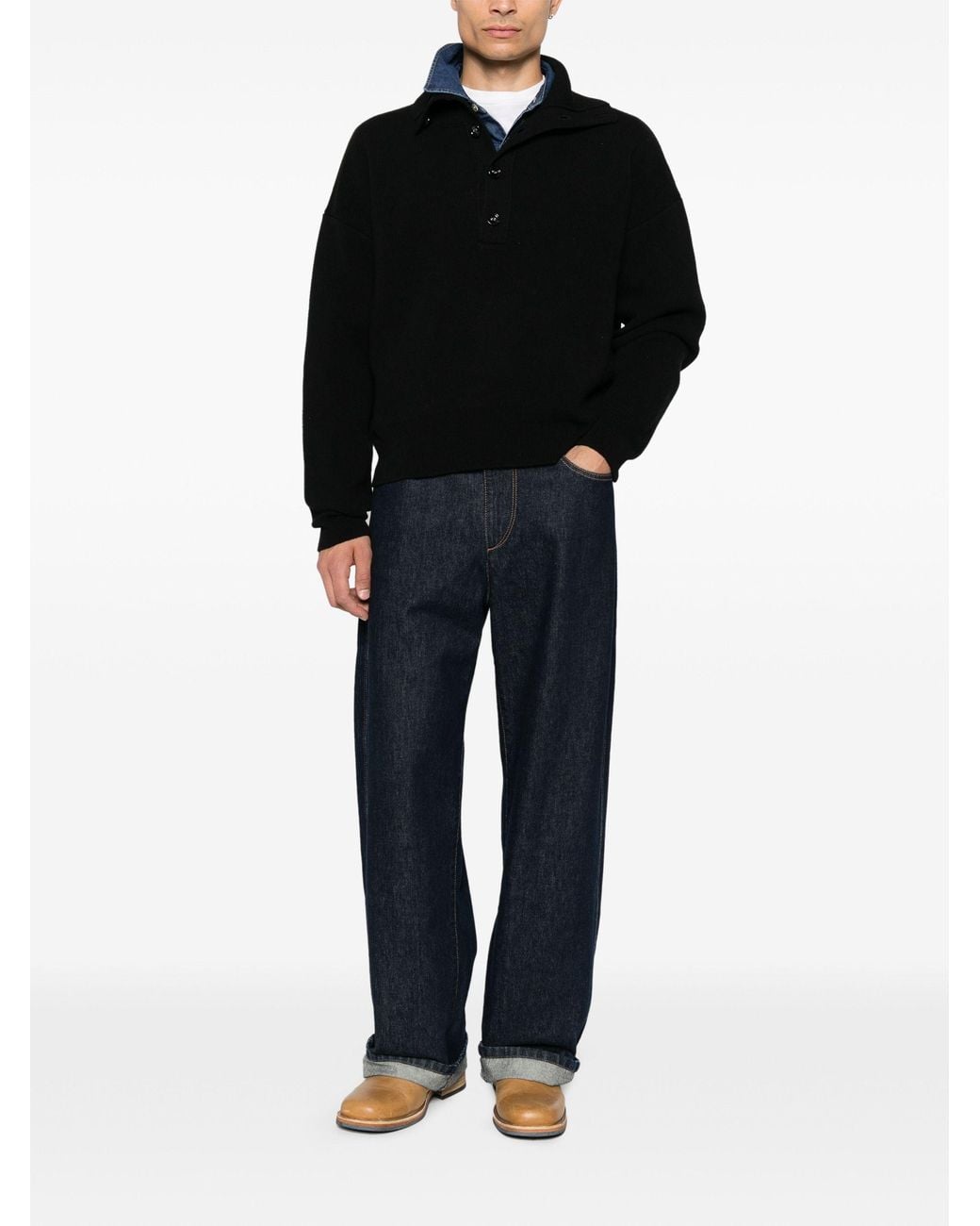 AMI Black Button-Up Sweater for men