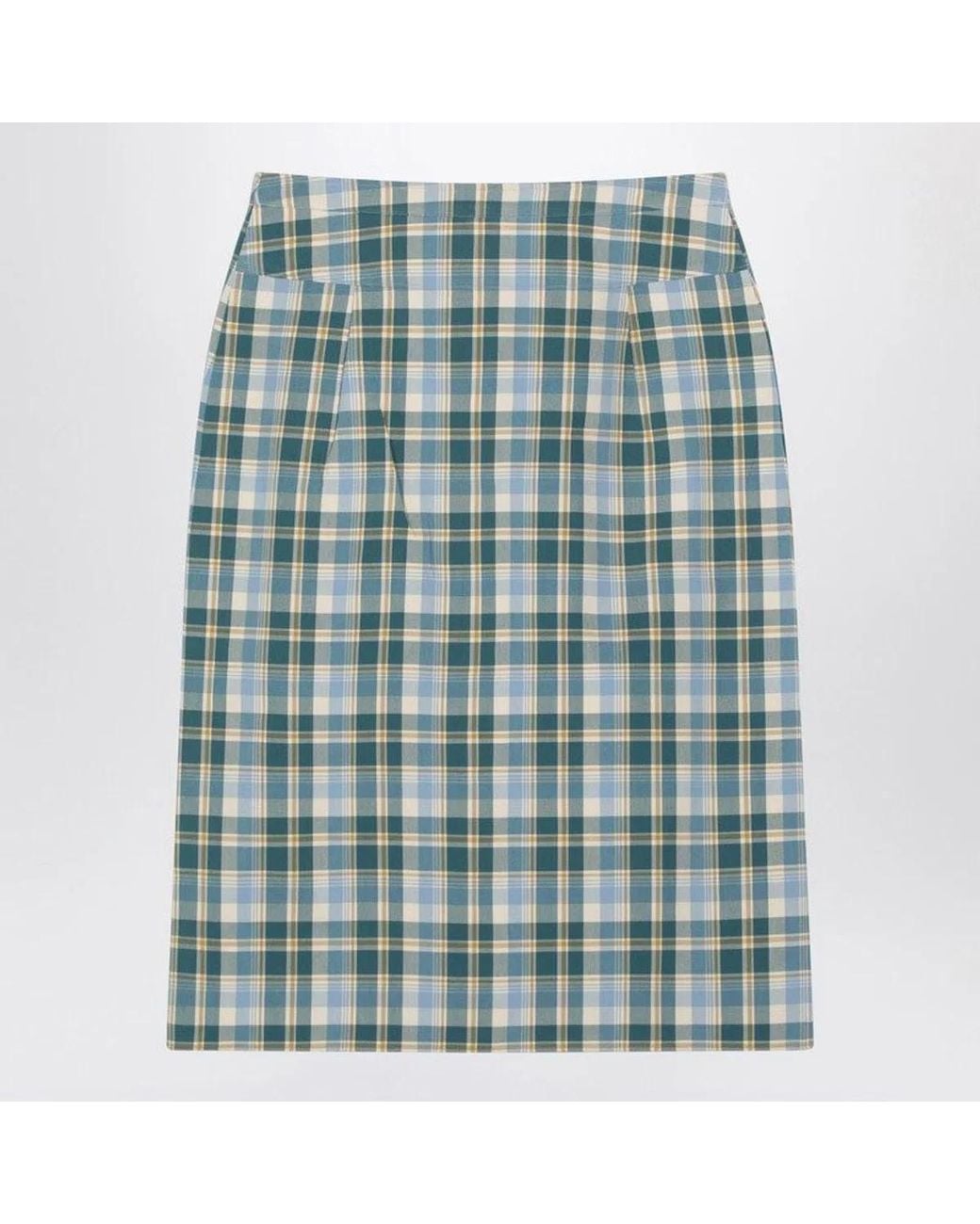 Prada Green Ottanio Pencil Skirt With Check Pattern