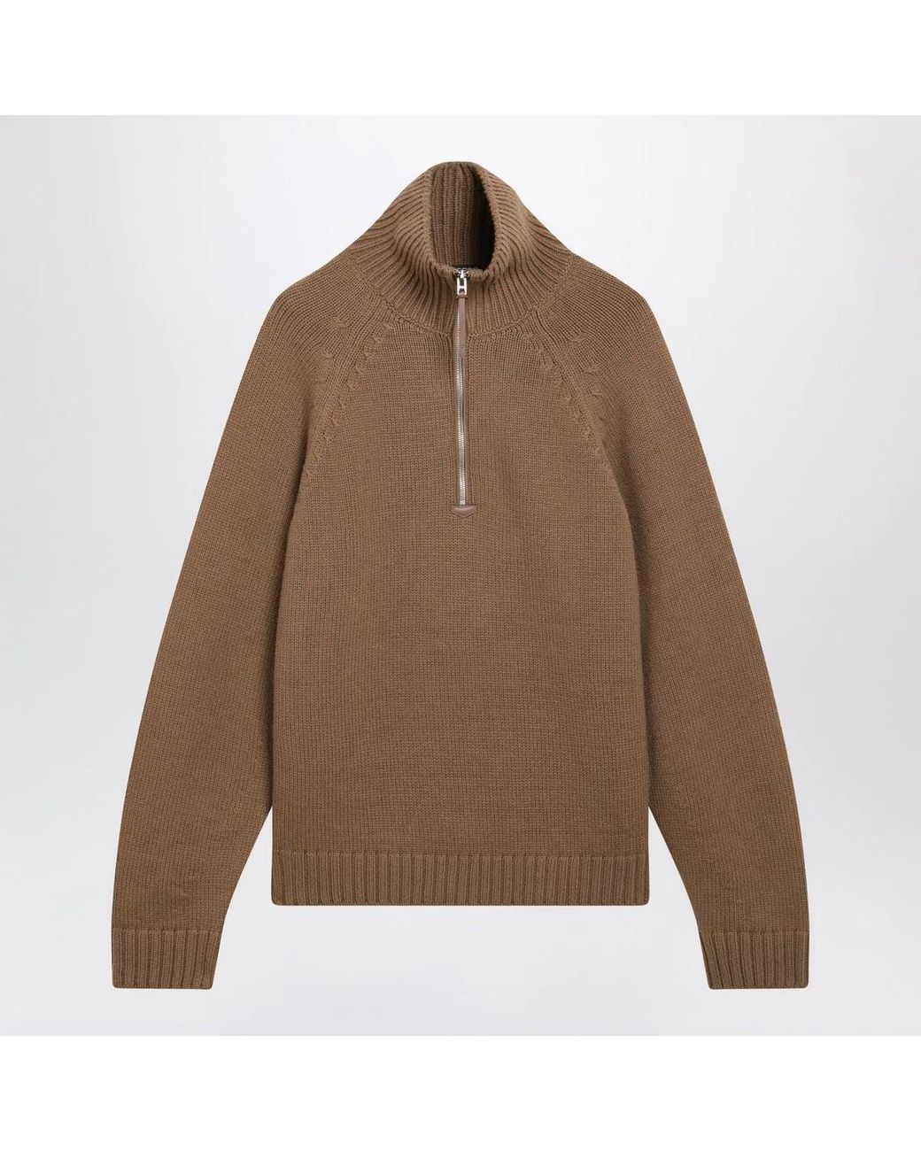 Tom Ford Brown Caramel Halfzip Wool And Cashmere Knit Sweater for men