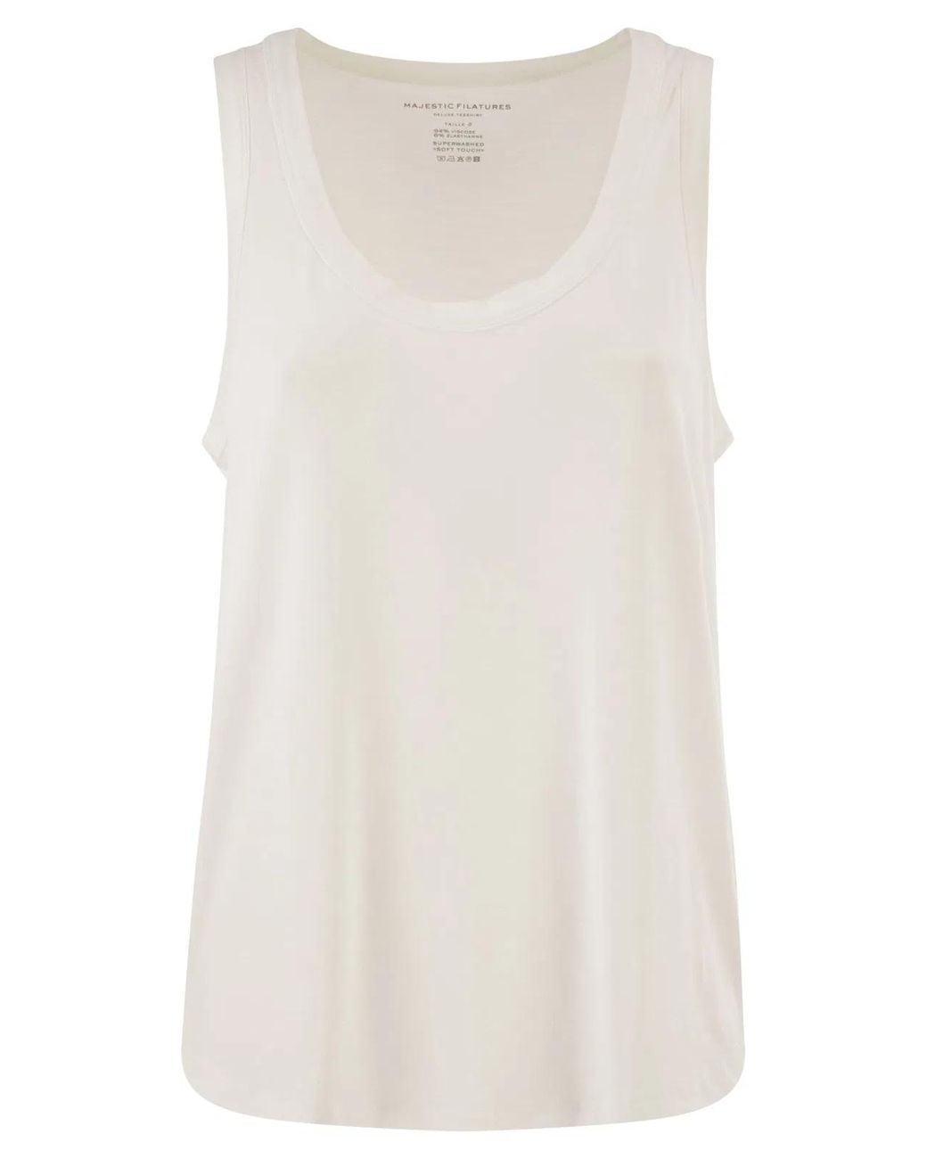 Majestic White Sleeveless Stretch Viscose Top With Wide Neckline