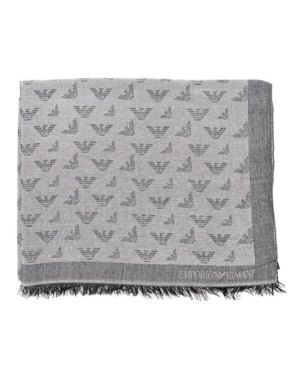 Emporio Armani Gray Viscose-Blend Scarf With Eagle Motif