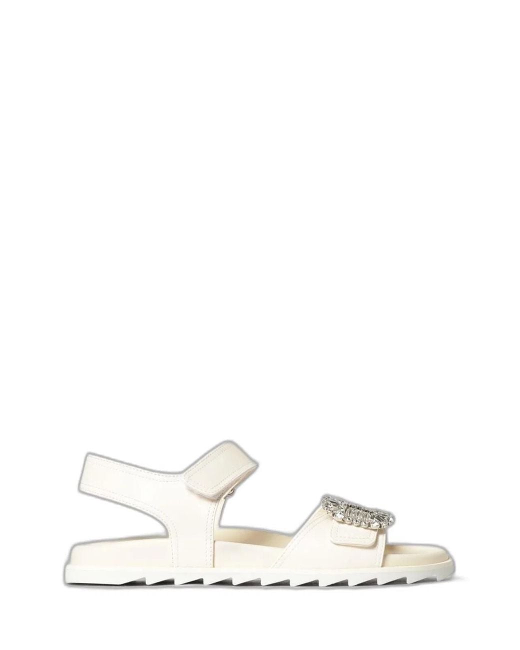 Roger Vivier White Ivory Leather Sandals With Crystal Buckle
