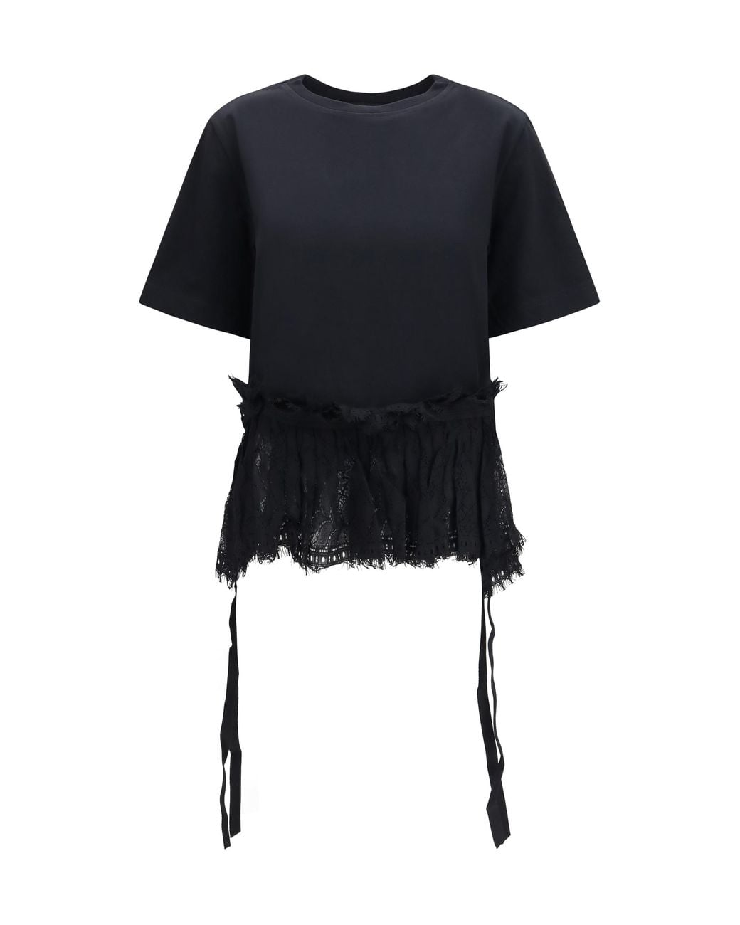 McQueen Black Lace Ruffle T-Shirt