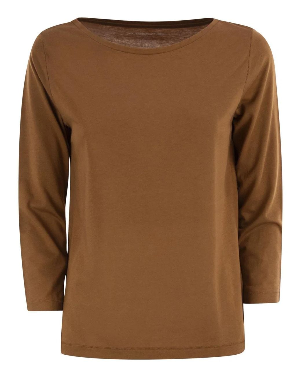 Majestic Brown T-Shirt With 3/4 Sleeves