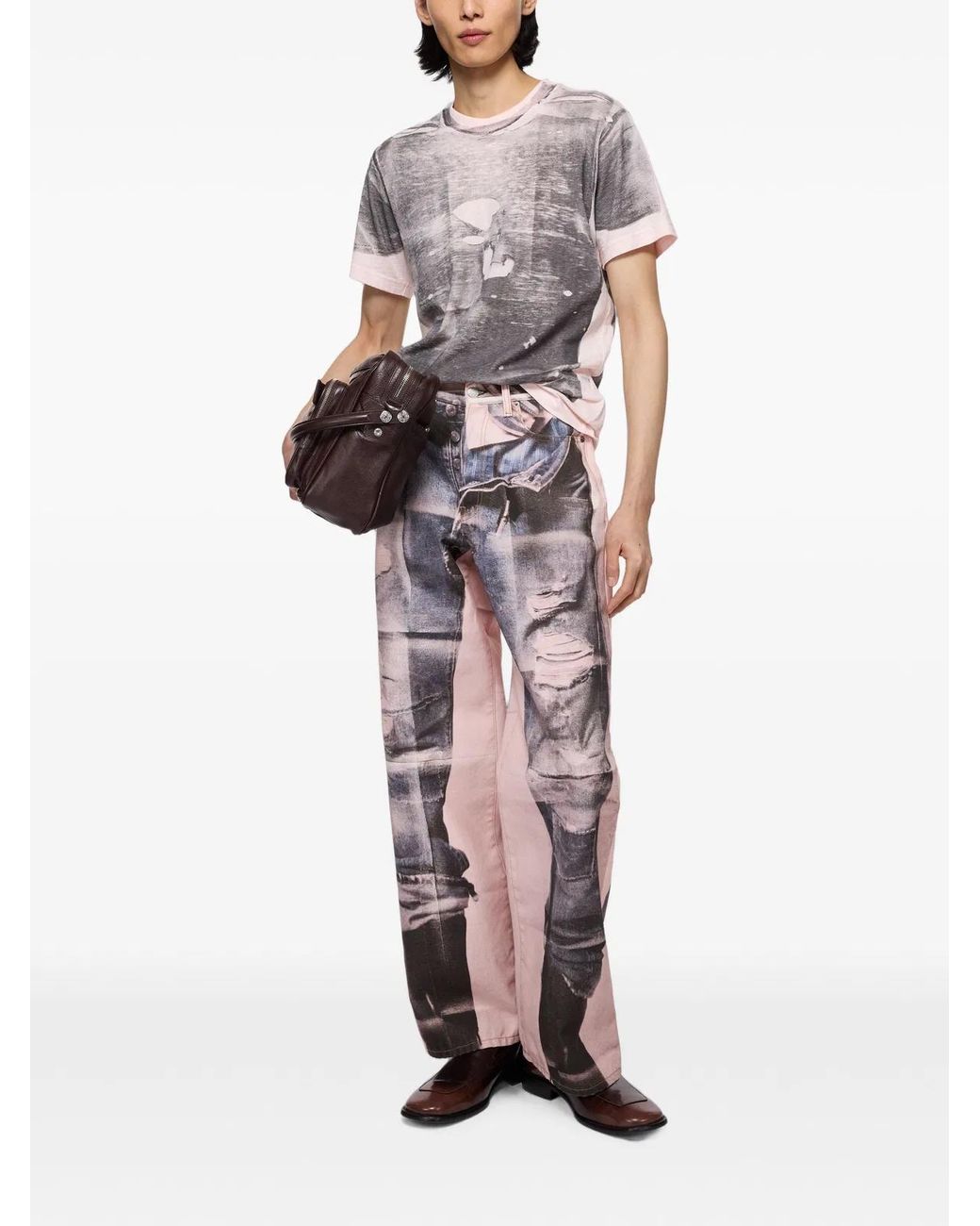 Acne Pink Trompe L'Oeil Print Trousers for men