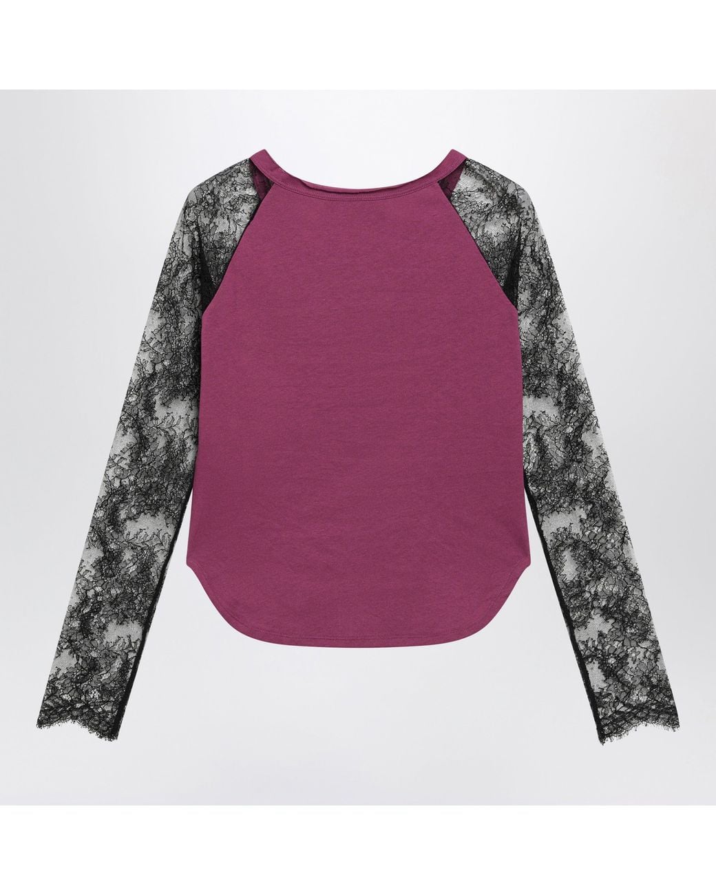 Valentino Purple Cyclamen Panther 60 T-Shirt With Lace Sleeves
