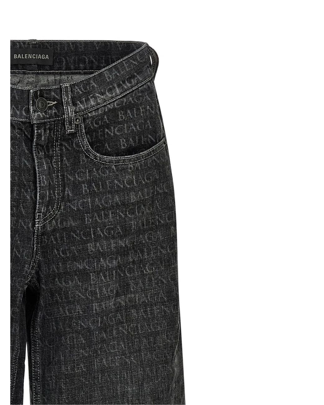 Balenciaga Black Logo-Print Wide-Leg Jeans