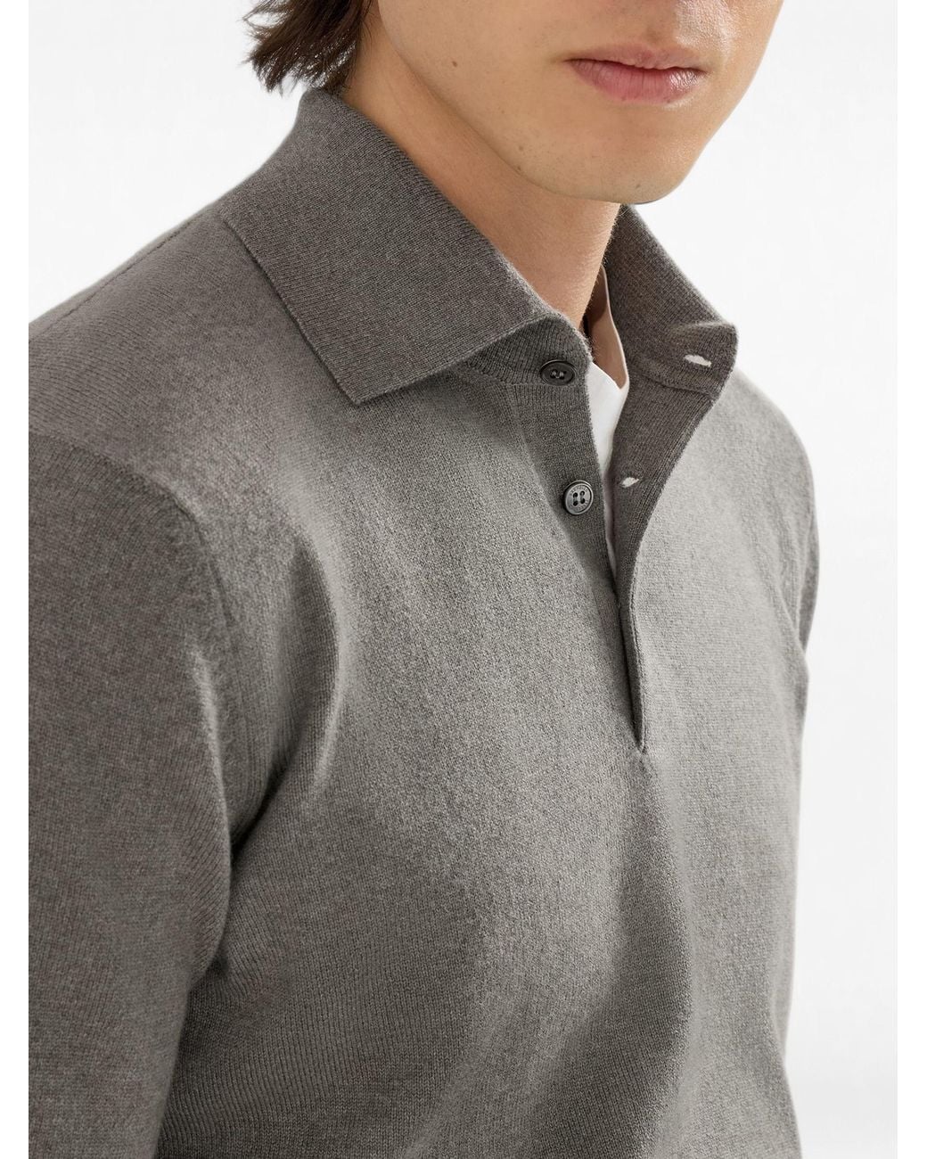 Brunello Cucinelli Gray Cashmere Knit Polo Shirt for men