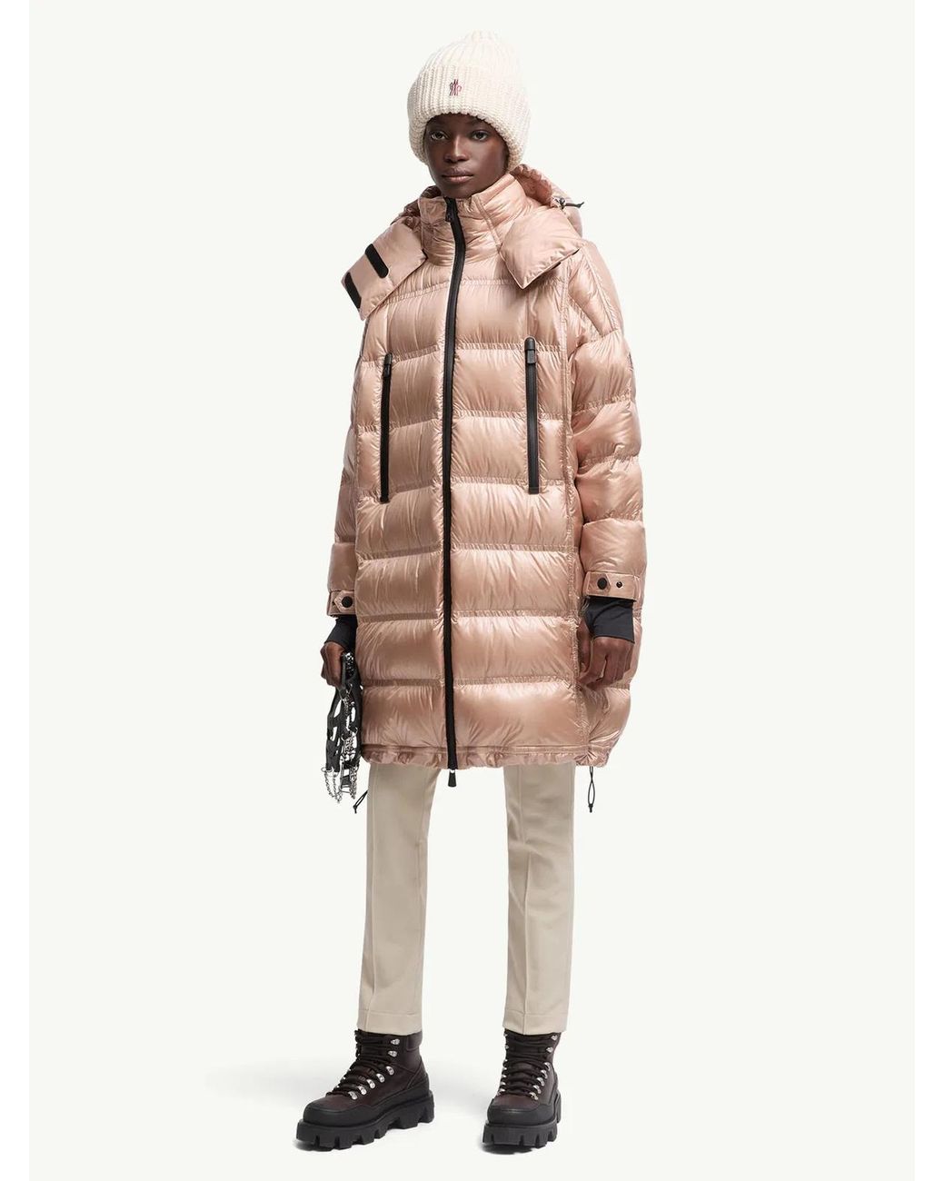 Moncler Natural Rochelairs Hooded Long Down Jacket
