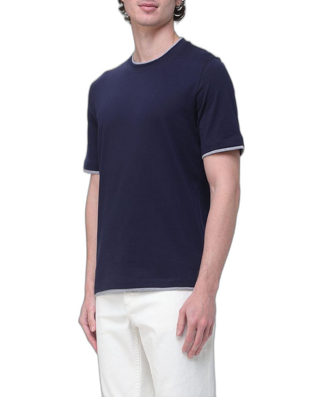 Brunello Cucinelli Blue Cotton T-Shirt for men