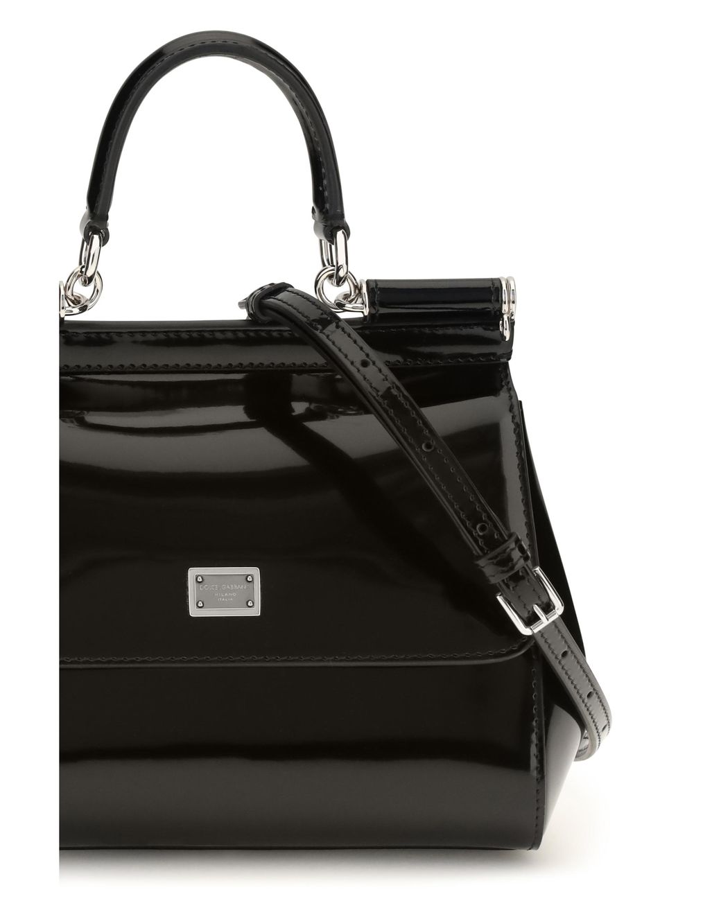 Dolce & Gabbana Black Dolce & Gabbana Small Sicily Glossy Calfskin Handbag