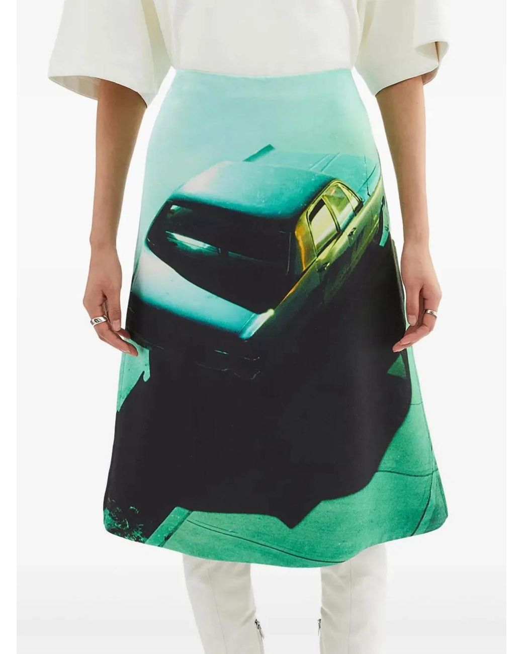 Jil Sander Green Falda Dibujo Coche