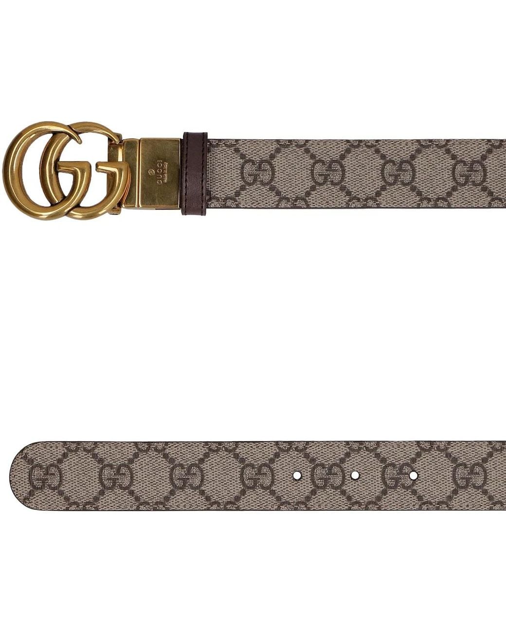 Gucci Brown Leather And Gg Supreme Fabric Reversible Belt