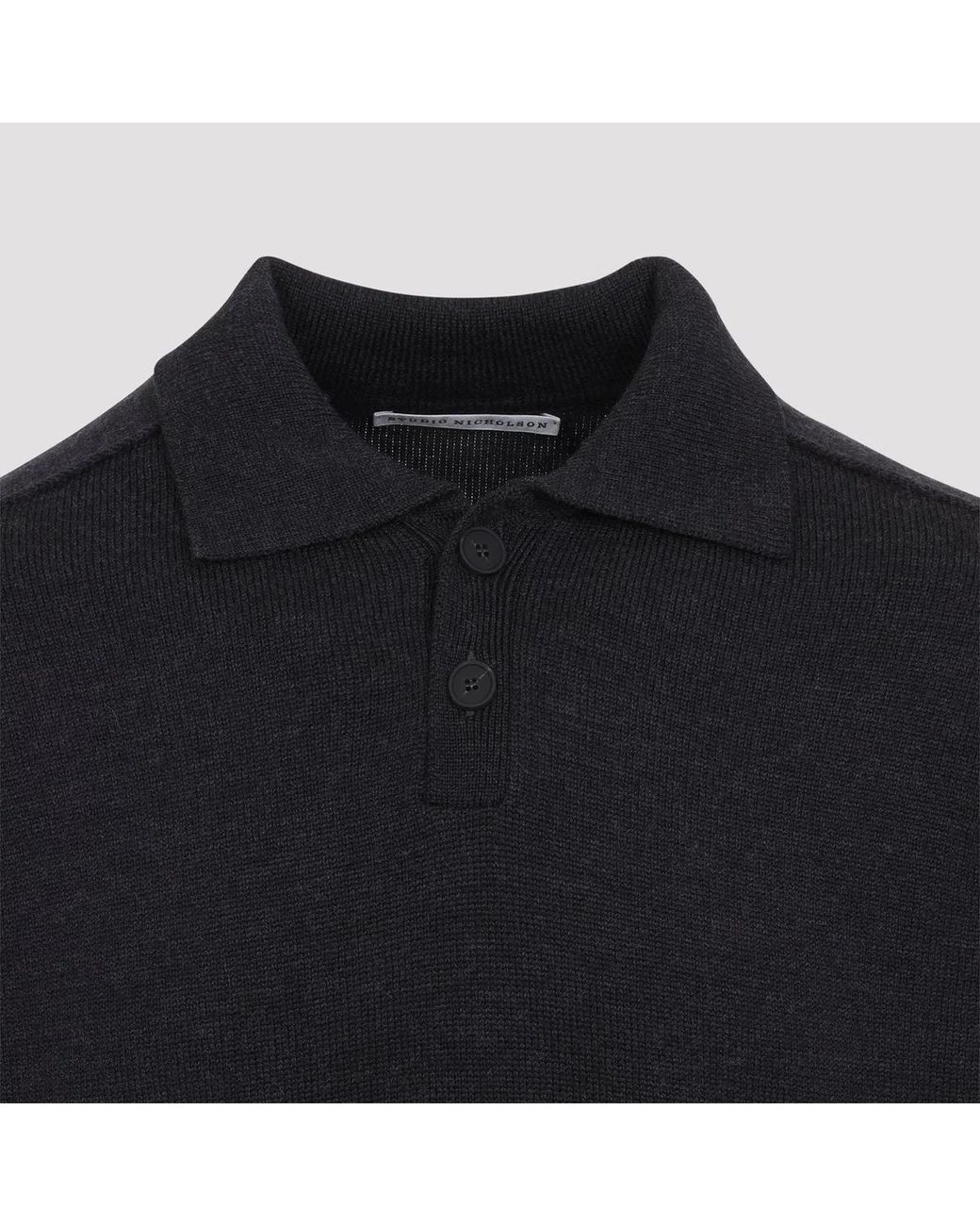 Studio Nicholson Black Coal Sark Polo Shirt Jumper for men