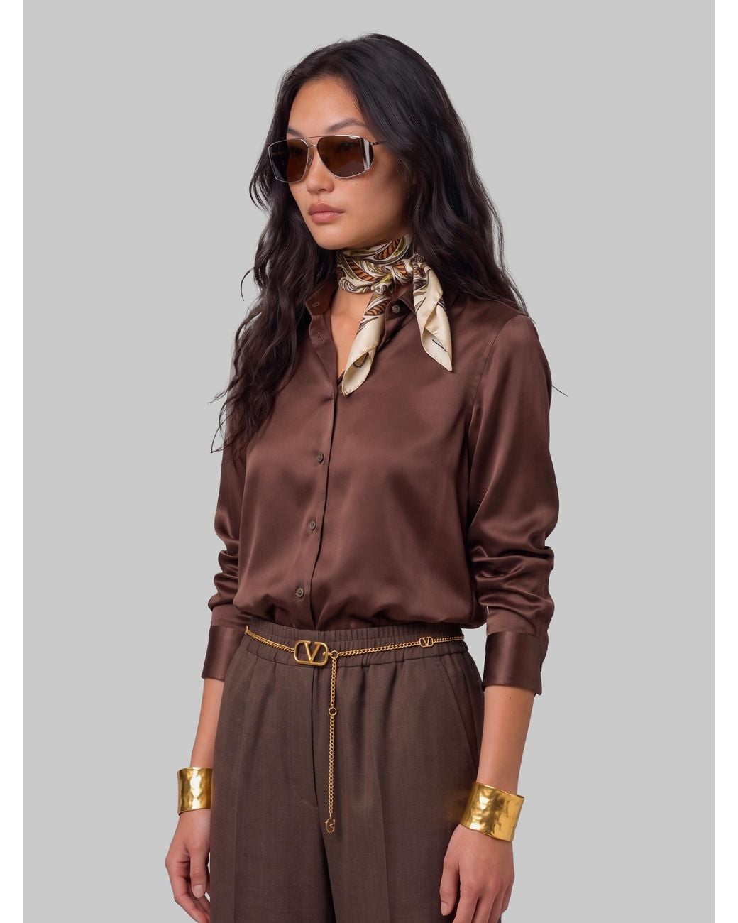 SUTTON NEW YORK Brown Stretch Silk Shirt