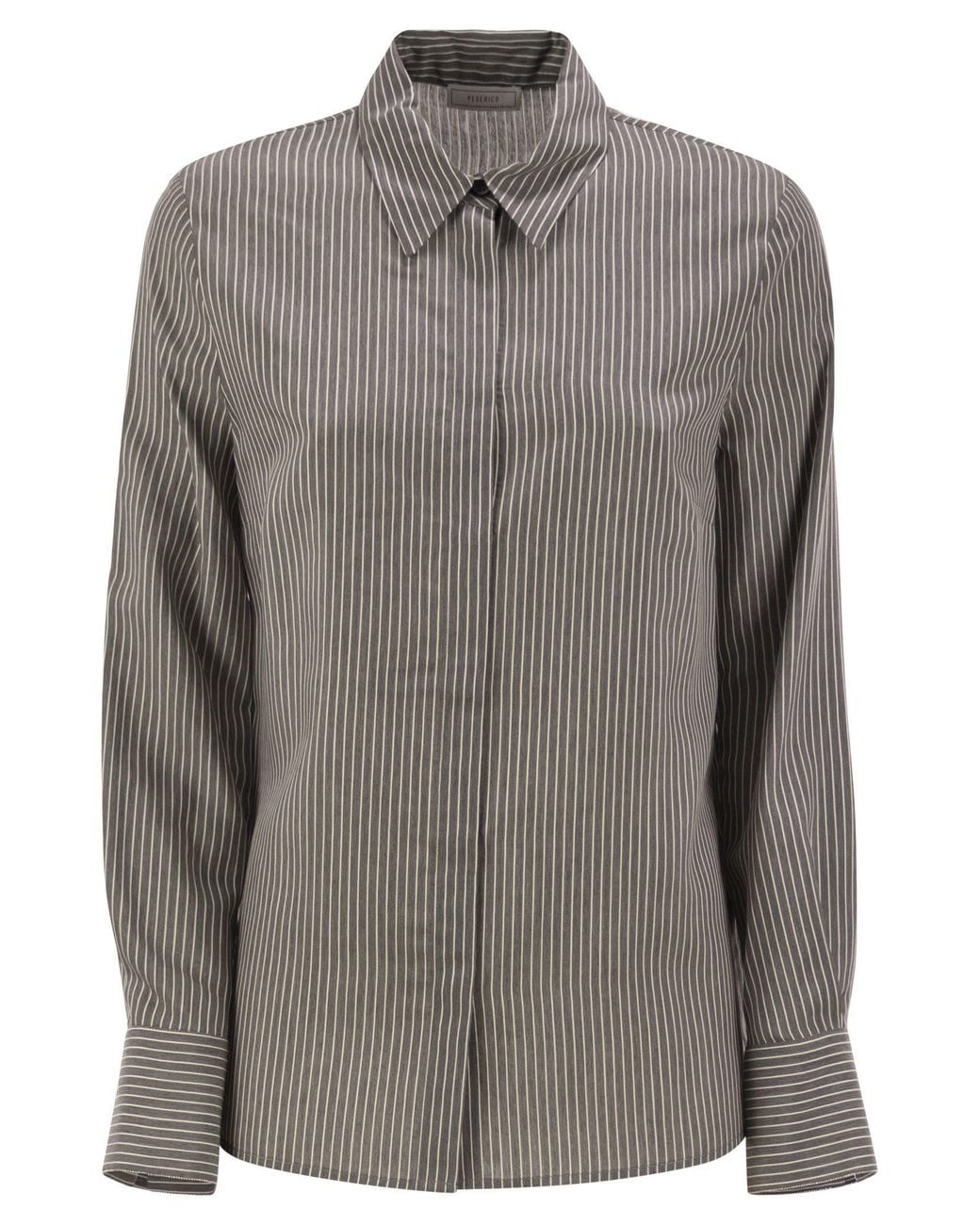 Peserico Gray Striped Viscose And Silk Blend Shirt