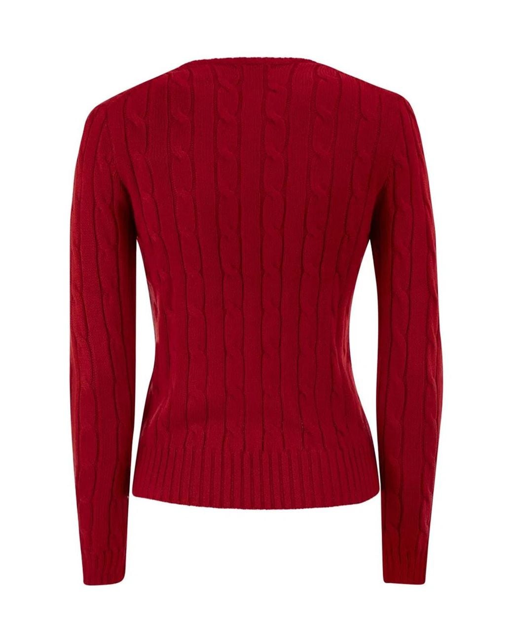 Polo Ralph Lauren Red Cotton Cable Knit Crew Neck Jumper