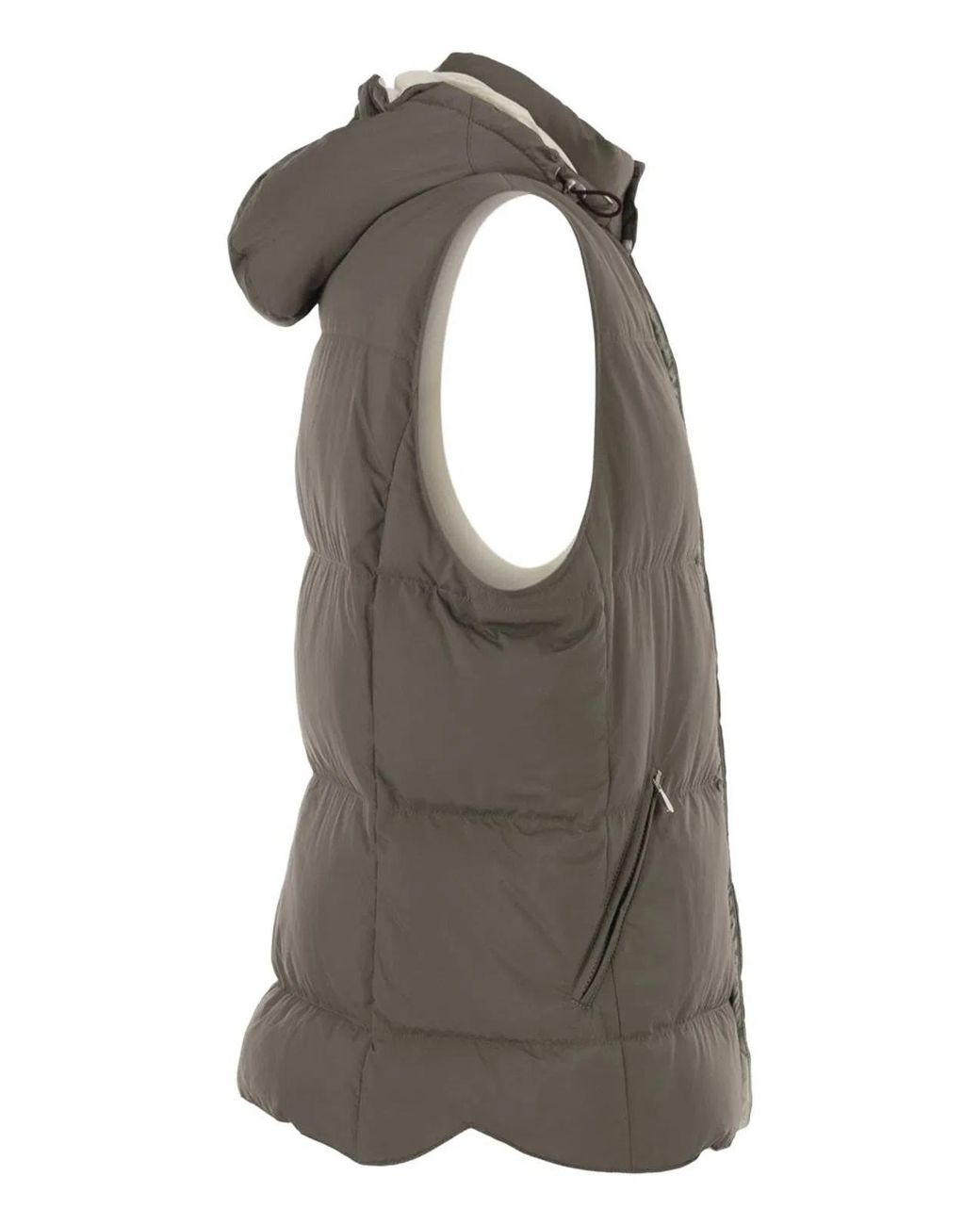 Brunello Cucinelli Brown Padded Hooded Gilet for men