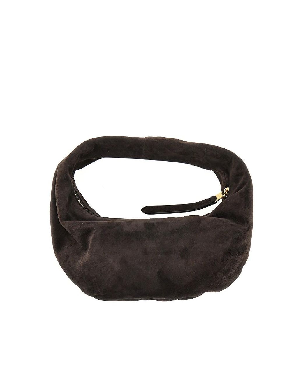 Khaite Black Mini Hobo Bag Made From Soft Suede Leather With Integrated Handle To Carry By Hand. -Tone Mini Logo Print