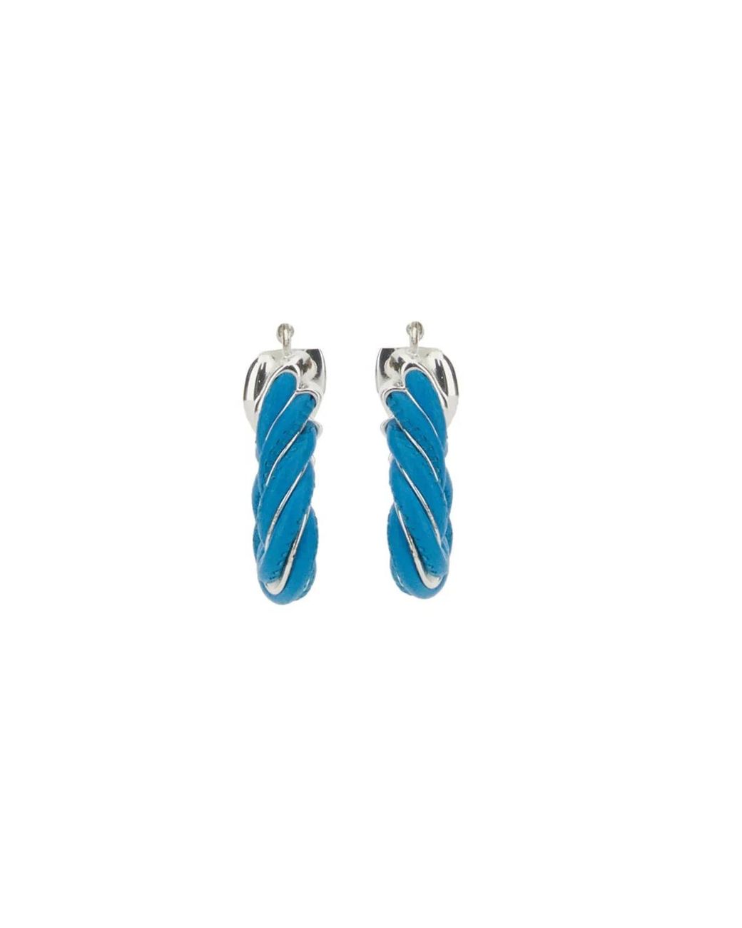 Bottega Veneta Blue Triangular Twist Hoop Earrings