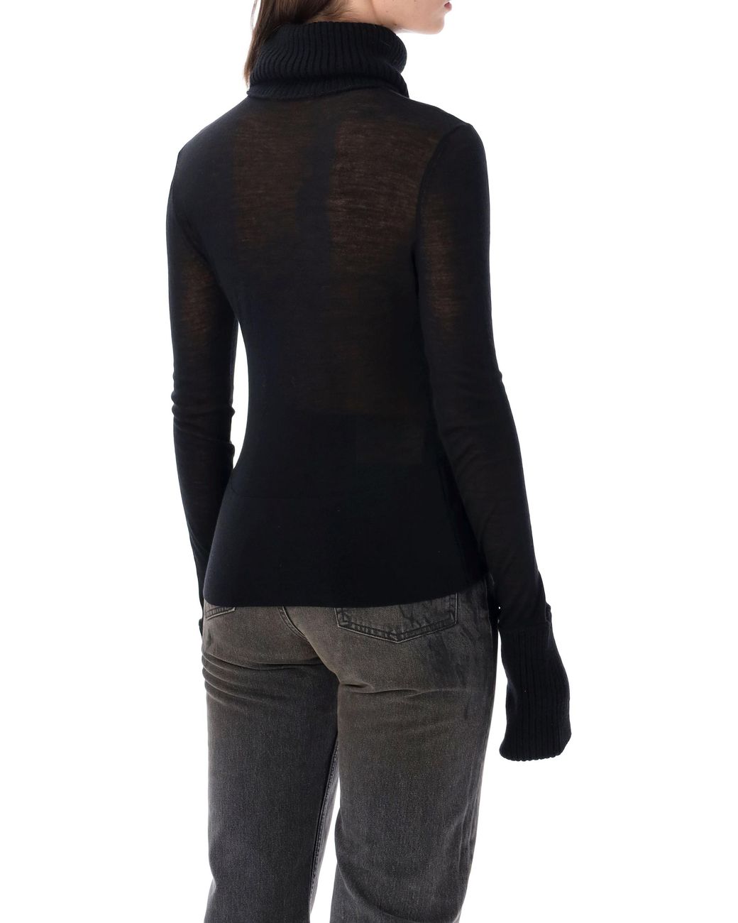 Our Legacy Black Sheer Ribbed Turtleneck Sweater