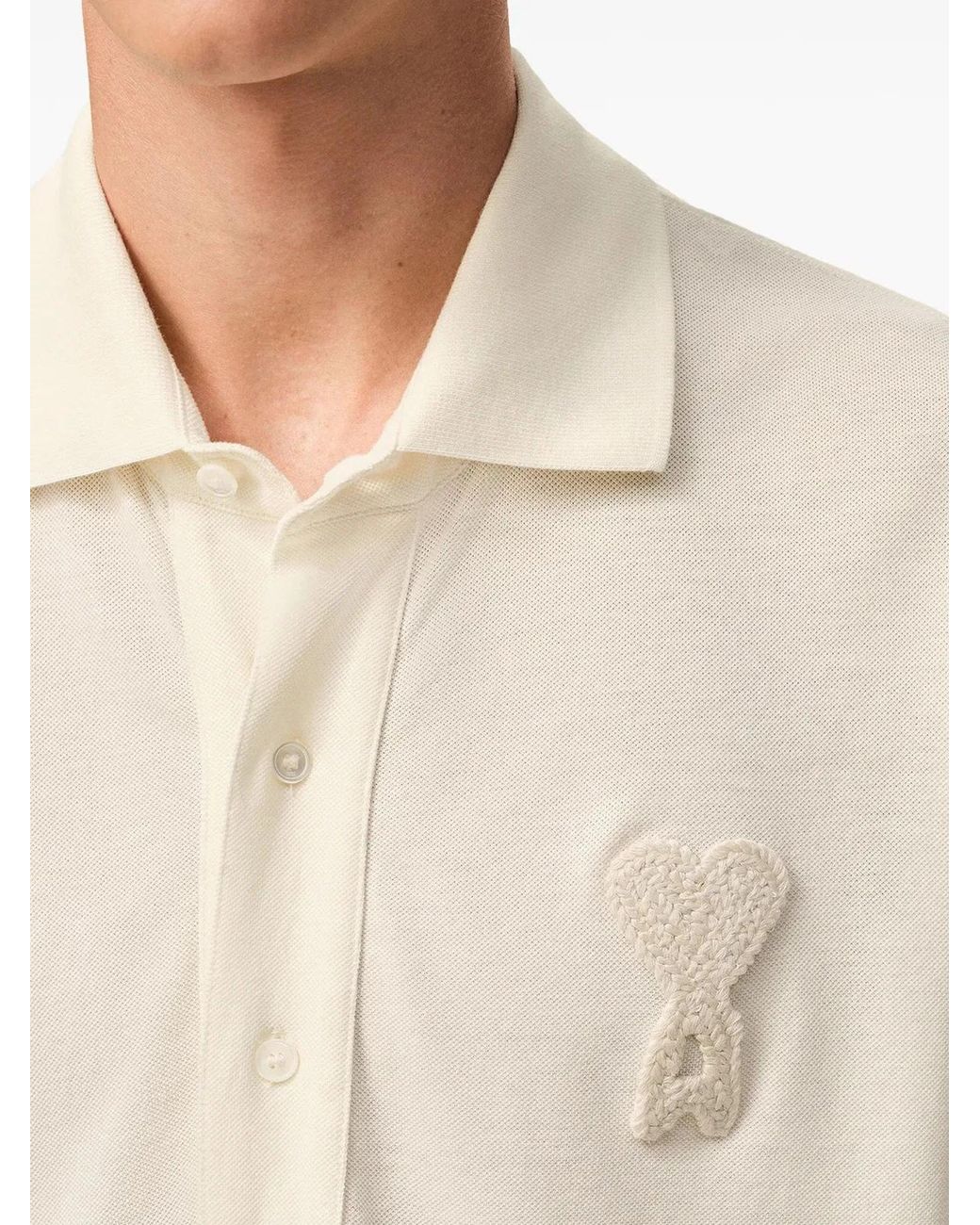 AMI Blue Ami De Coeur Crochet Polo for men