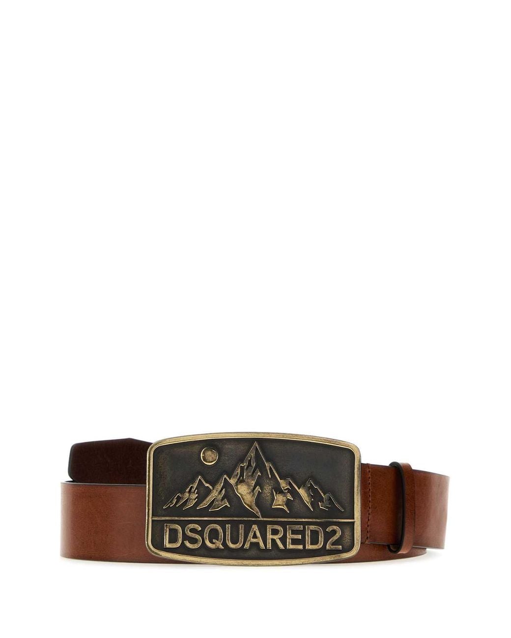 DSquared² Brown Leather Dominate Your Sport Belt With Antiqued Golden Brass Finish for men