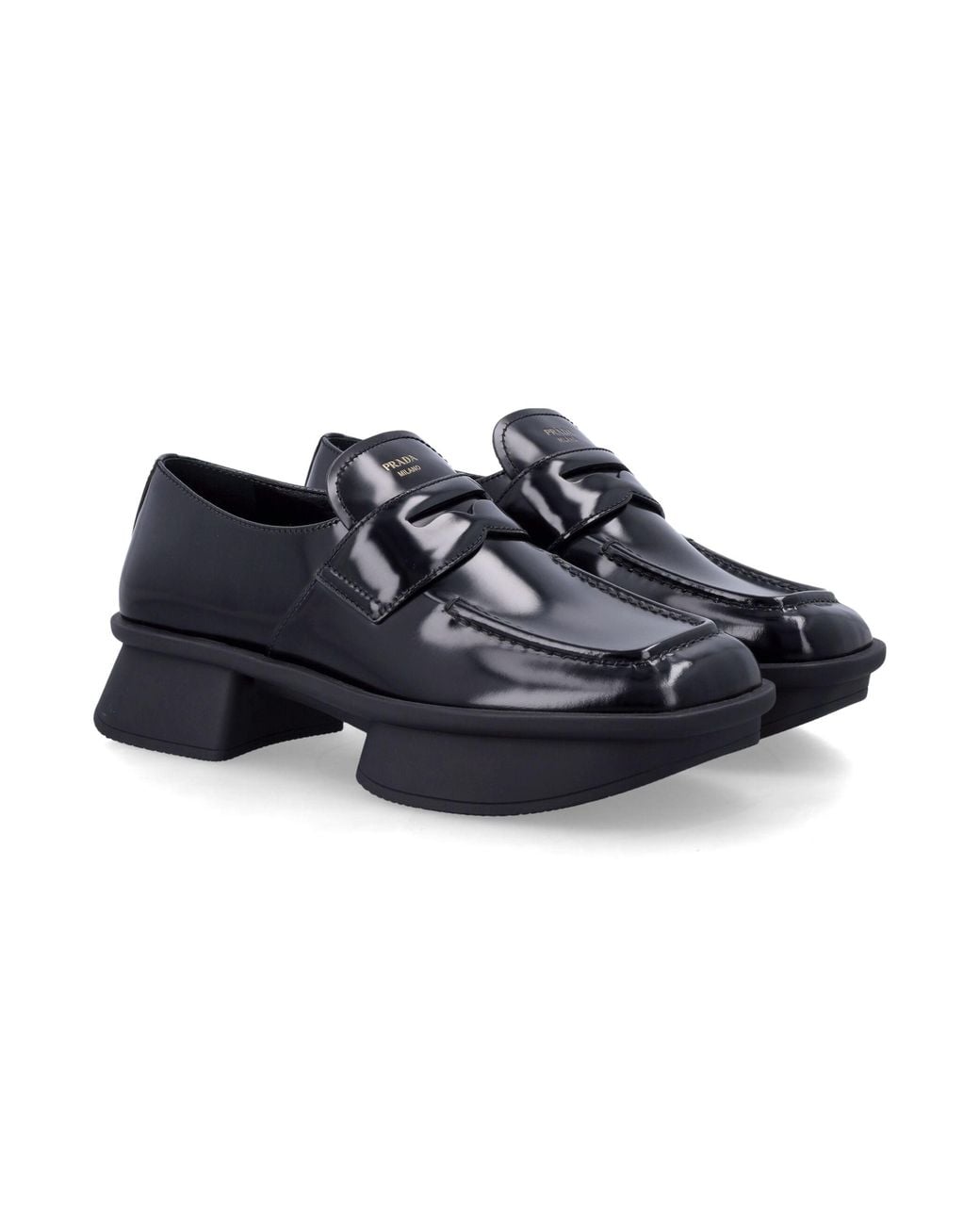 Prada Blue Leather Square Toe Loafers