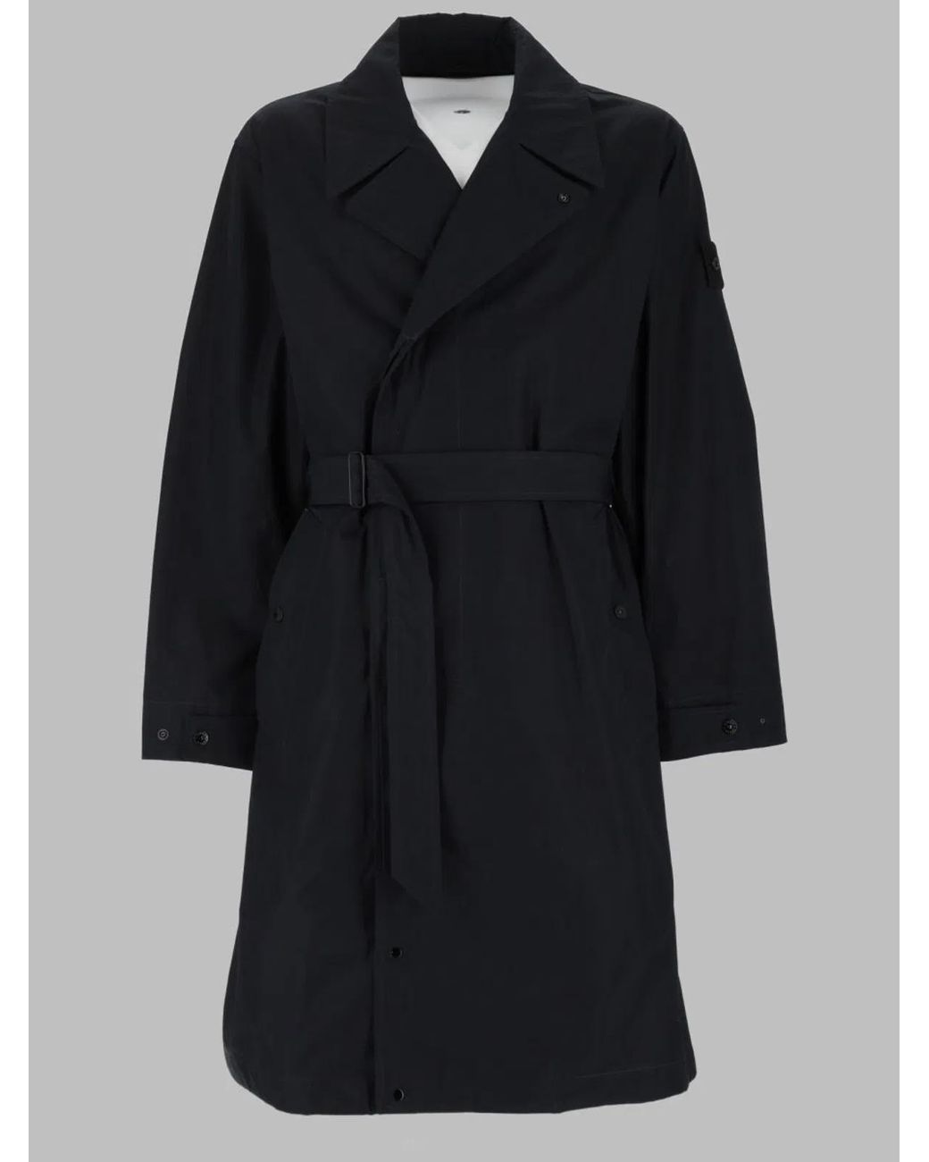 Stone Island Black Trench Coat Cotton & Raincoats for men