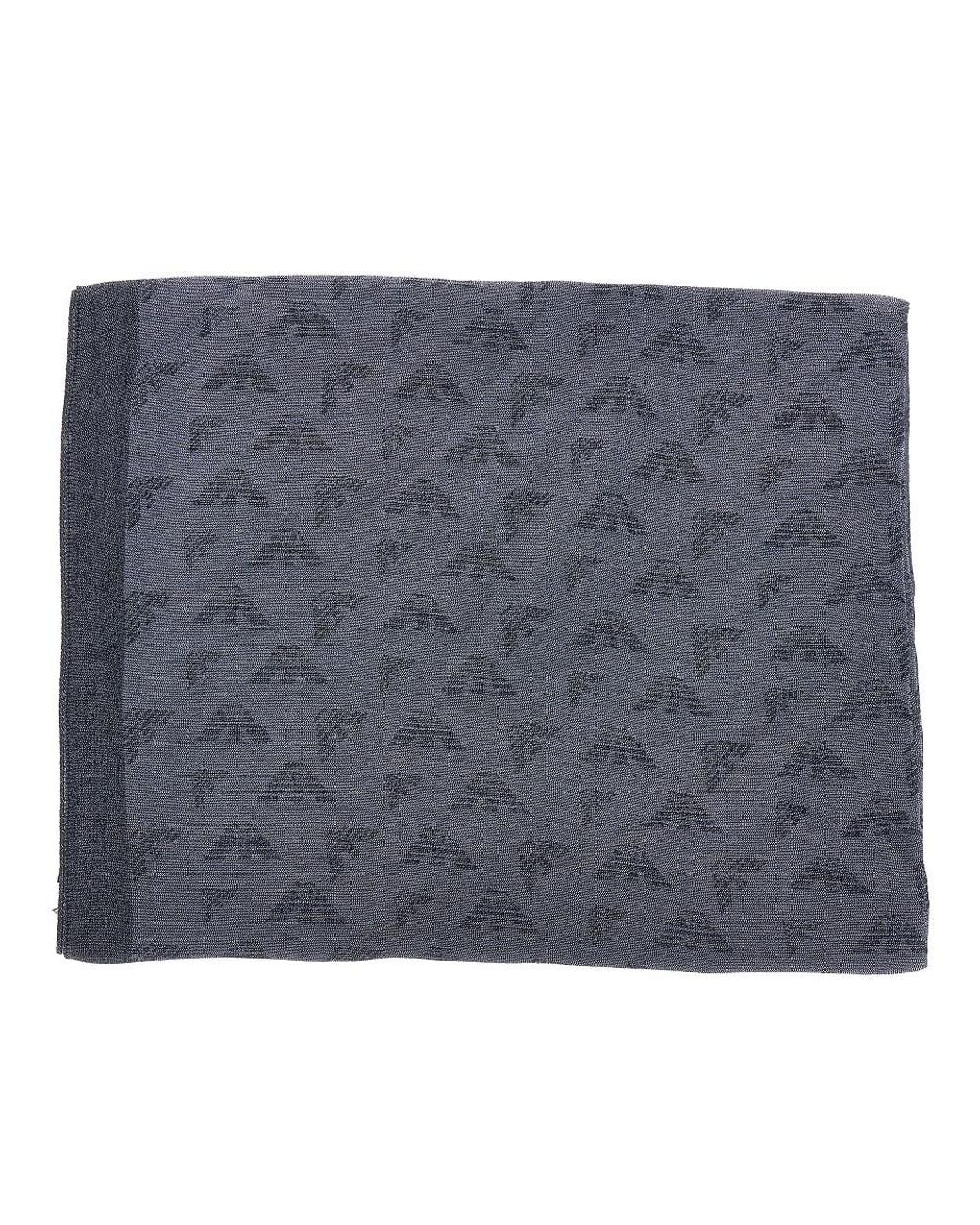 Emporio Armani Blue Viscose-Blend Scarf With Eagle Motif